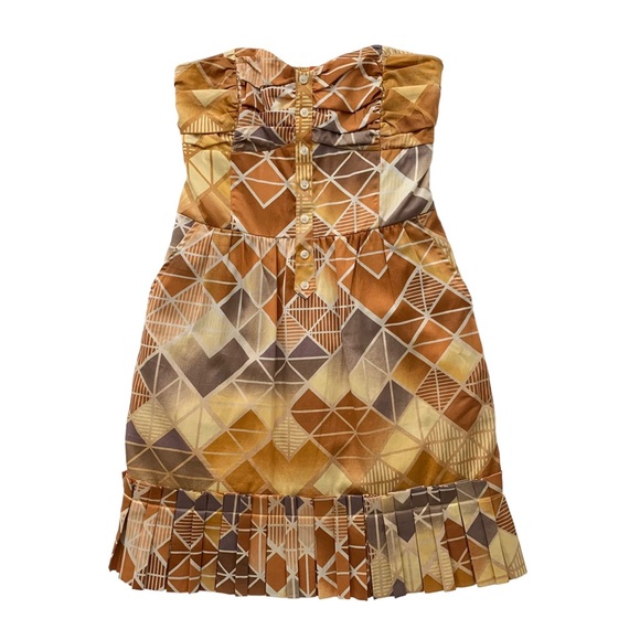 BCBG Yellow Gold Printed Strapless Mini Dress with Pockets - Picture 1 of 8